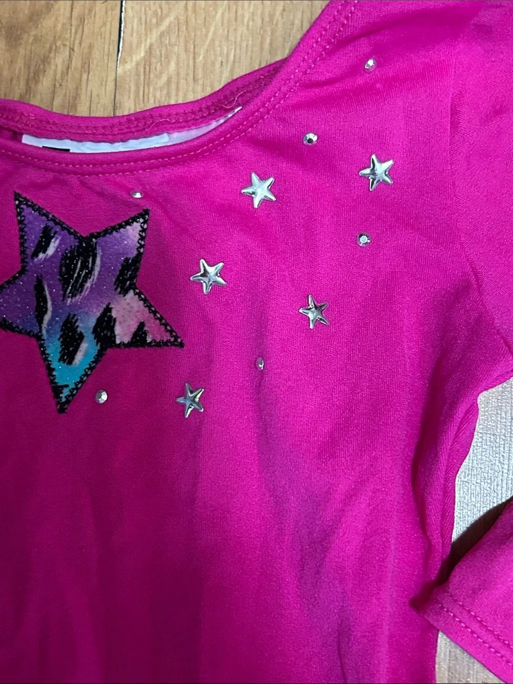 Girls Hot Pink Star Skirted Leotard Dance Costume XS (4/5)